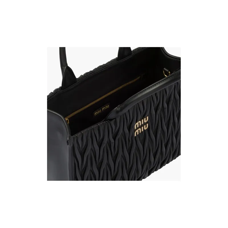 MIU MIU Matelassé Leather Patchwork With Sheepskin Tote Bag Shopping Bag Handbag Women's Black-4