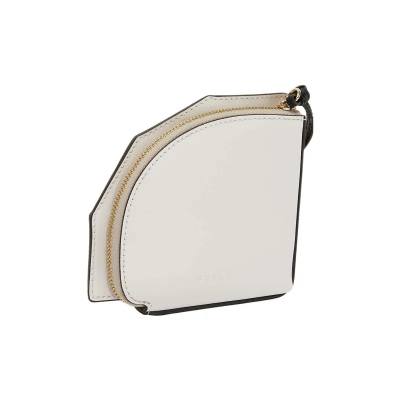 Furla Calfskin Wrist Bag Coin Purse Women's Black White Gold Multicolor-2
