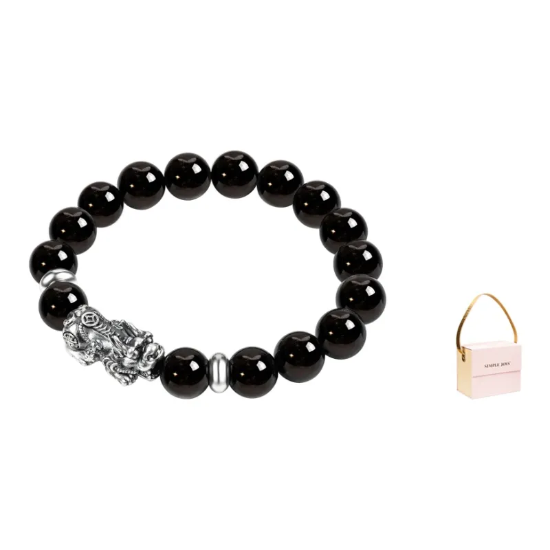 SIMPLE JOYS Obsidian 3D Sterling Silver Chinese Auspicious Animal Beaded Bracelet Unisex-17