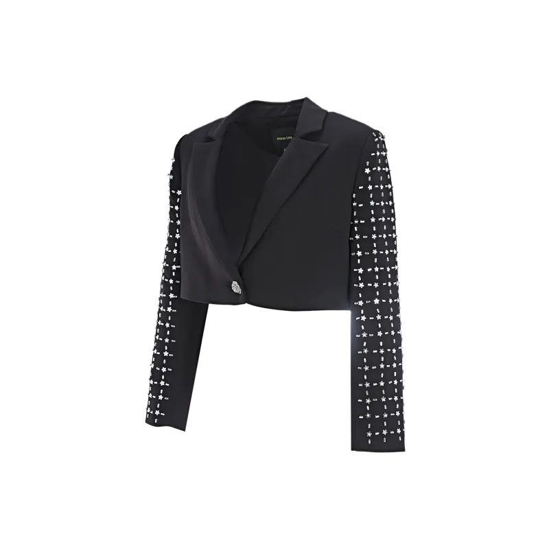 Marie Elie Cropped Coats Women's Black-2