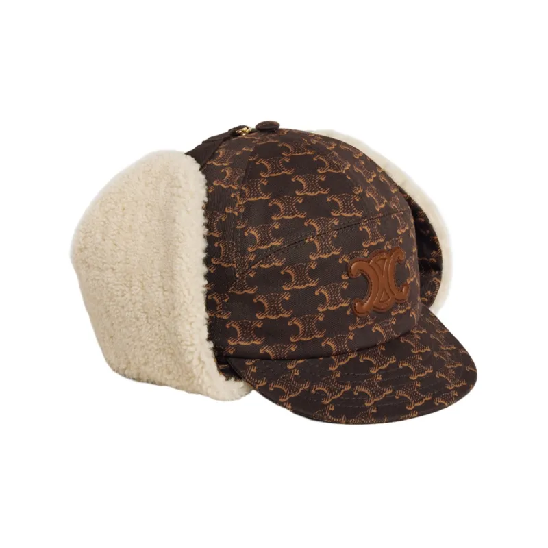 CELINE Chapka Hat With Triomphe Patch In Triomphe Monogram Cotton-1
