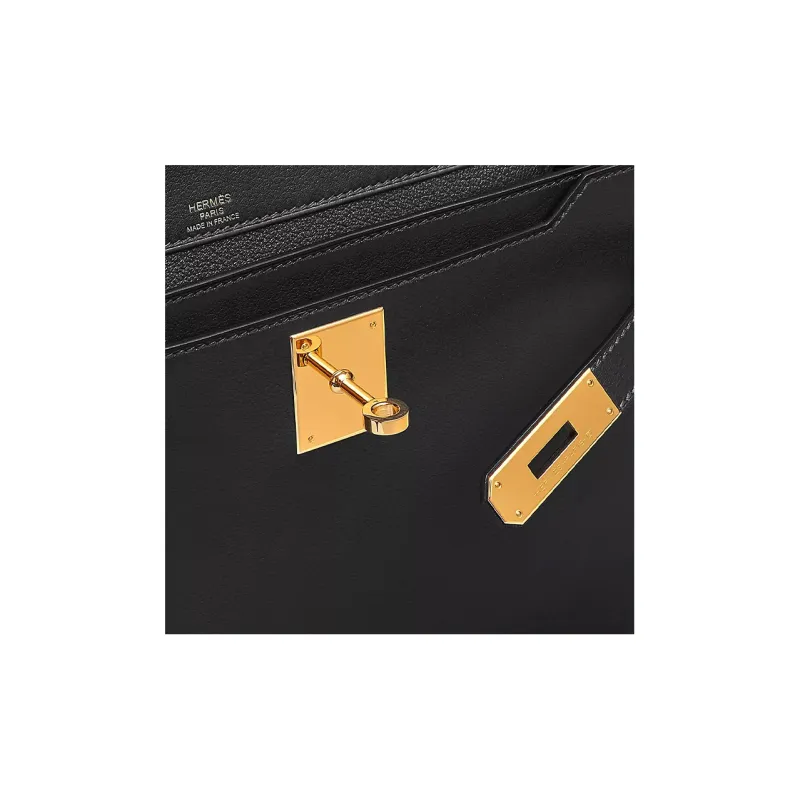 HERMES Kelly Depeches Evergrain Calfskin Clutch Regular Men's Noir Black-2