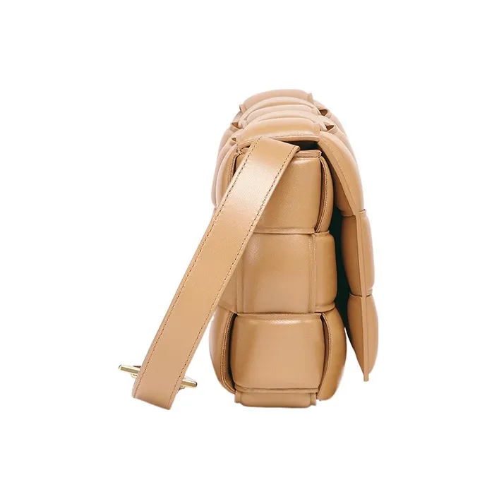Bottega Veneta Padded Intreccio Cassette Crossbody Bag Almond-1