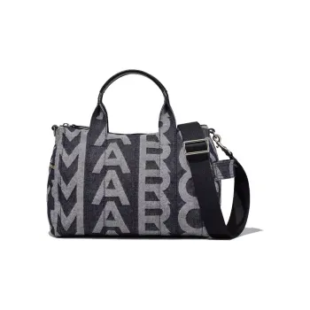MARC JACOBS Jacquard Fabric With Leather Handbag, Shoulder Bag Large Size Women's Gray