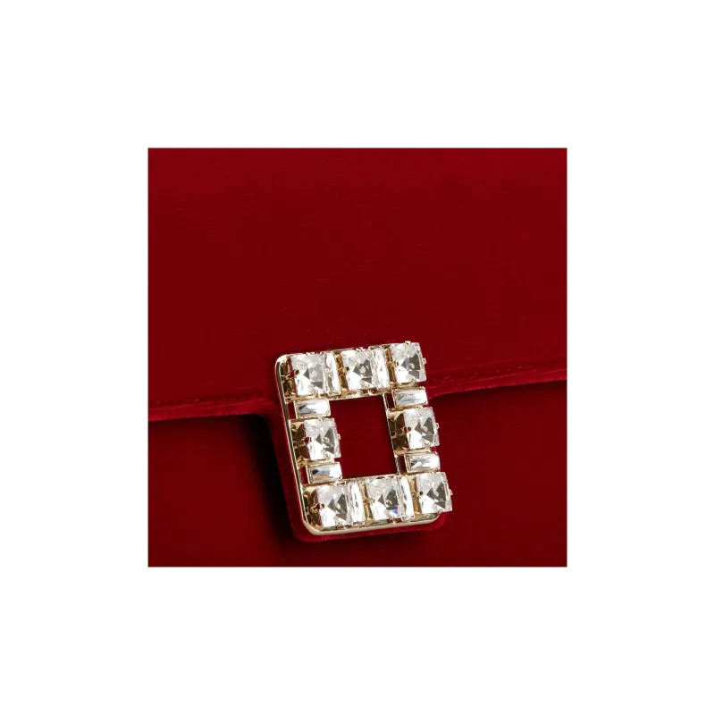 Roger Vivier Velvet One Shoulder Crossbody Clutches Women's Red-5
