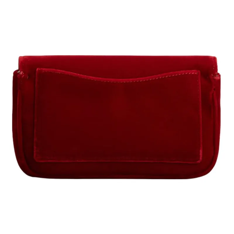 Roger Vivier Velvet One Shoulder Crossbody Clutches Women's Red-1