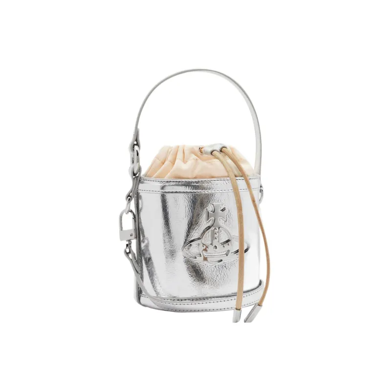 Vivienne Westwood Wrinkle Leather Bucket Bags Shoulder Bag Crossbody Bag Handbag Regular Women's Silver-1