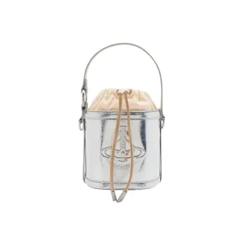 Vivienne Westwood Wrinkle Leather Bucket Bags Shoulder Bag Crossbody Bag Handbag Regular Women's Silver