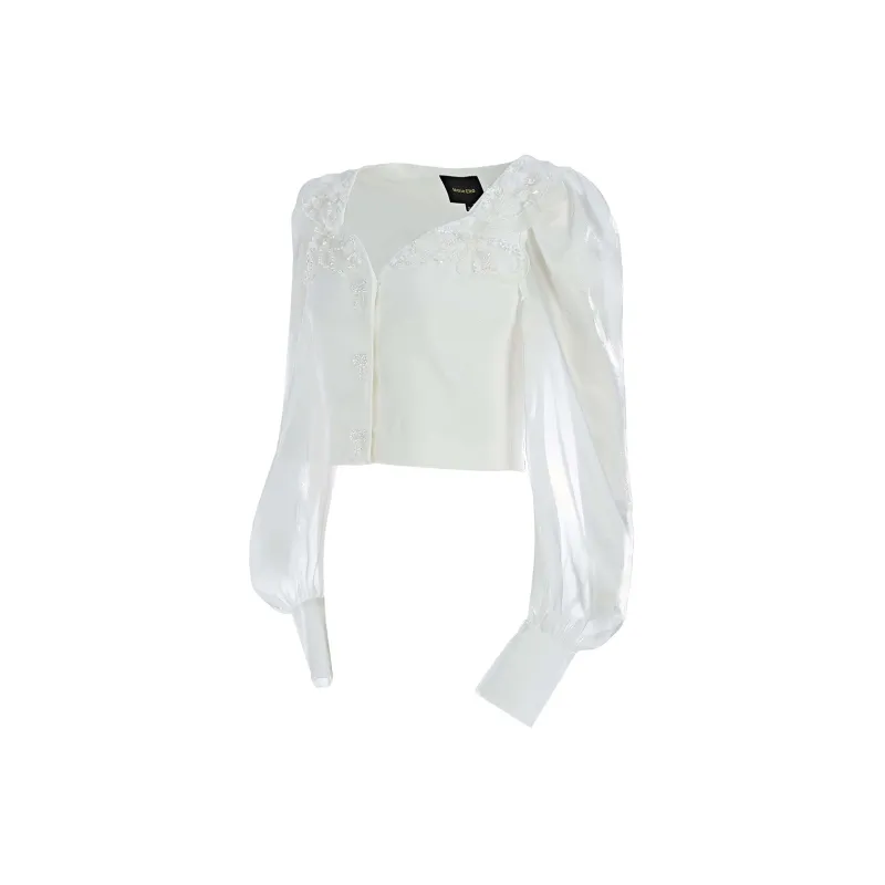 Marie Elie Cropped Coats Women's White-2