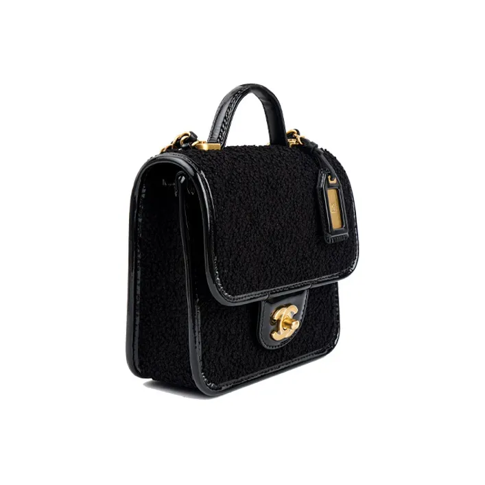 CHANEL Twill Soft Woolen With Gold Metal Flap Bag Handbag, Shoulder Bag, Crossbody Bag Trumpets Women's Black-1