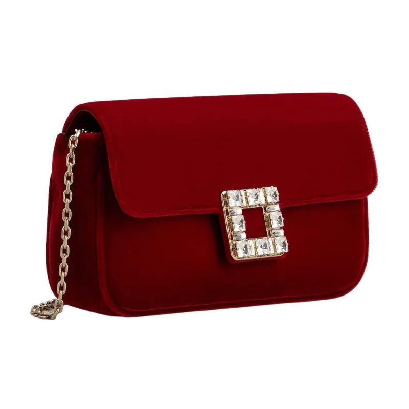 Roger Vivier Velvet One Shoulder Crossbody Clutches Women's Red-2