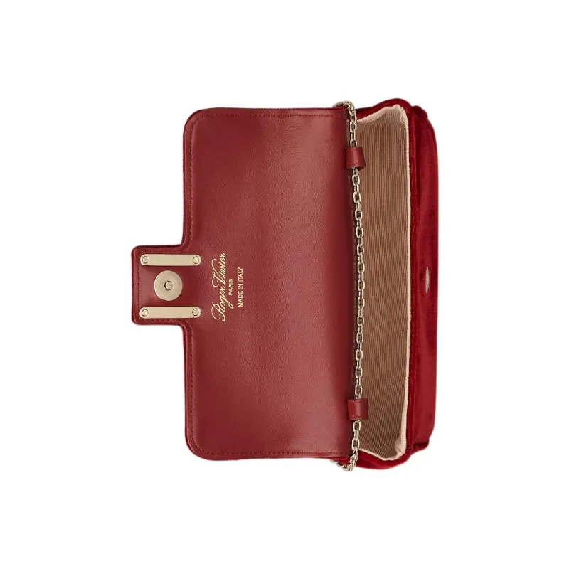 Roger Vivier Velvet One Shoulder Crossbody Clutches Women's Red-4