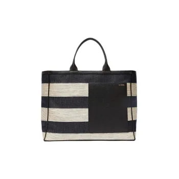 Valextra Denim With Raffia And Calfskin Tote Bag, Shopping Bag, Handbag Tubas Men's Black/White