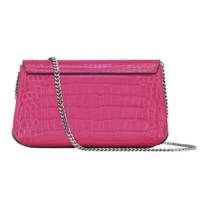 LONGCHAMP Roseau Crocodile-Embossed Calfskin Shoulder Bag Crossbody Bag Women's Fuchsia-2