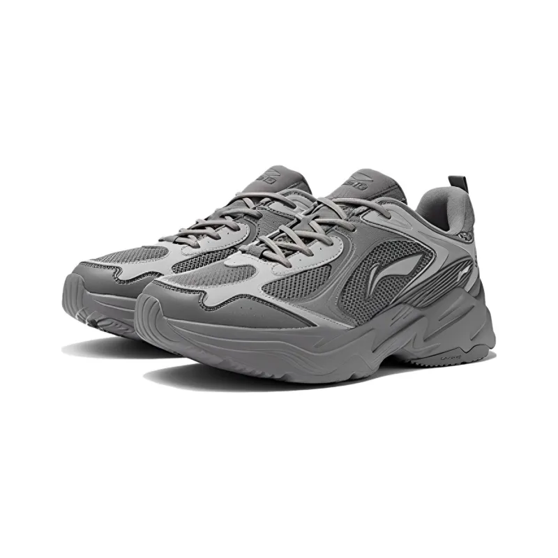 LiNing Cushioning Anti Slip And Wear Resistant Support Low Top Running Shoes Men's Gray-2