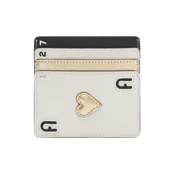 Furla King Calfskin Patent Leather Fabric Fabric Card Holder Small Size Women's White Black Gold Multicolor