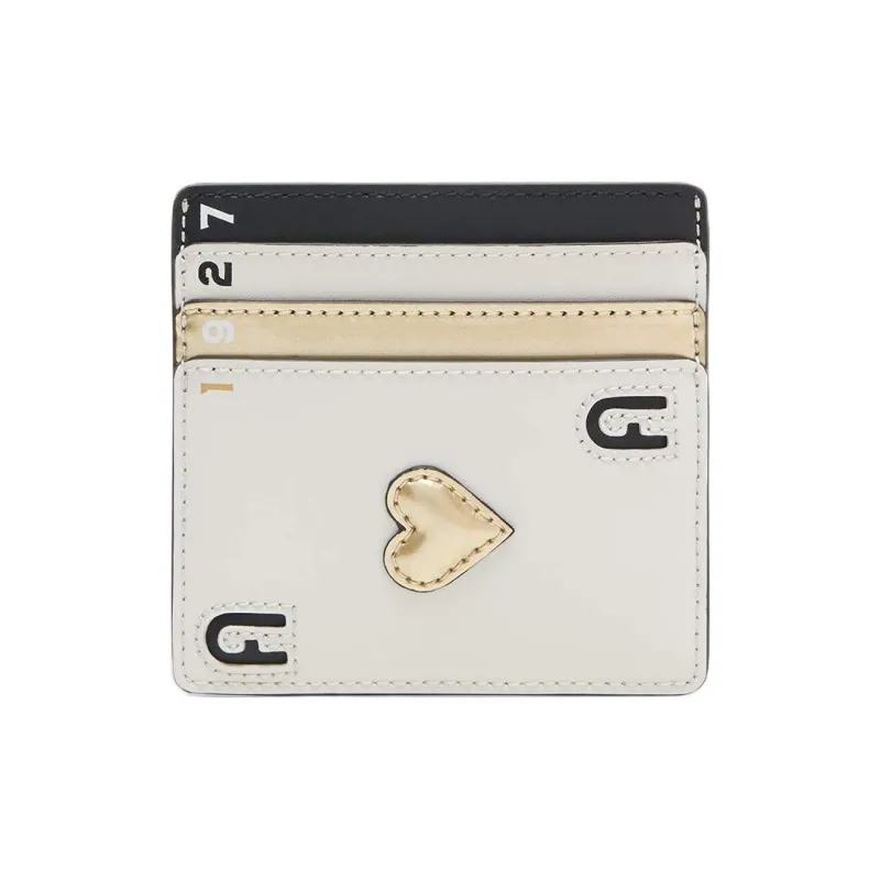 Furla King Calfskin Patent Leather Fabric Fabric Card Holder Small Size Women's White Black Gold Multicolor-0