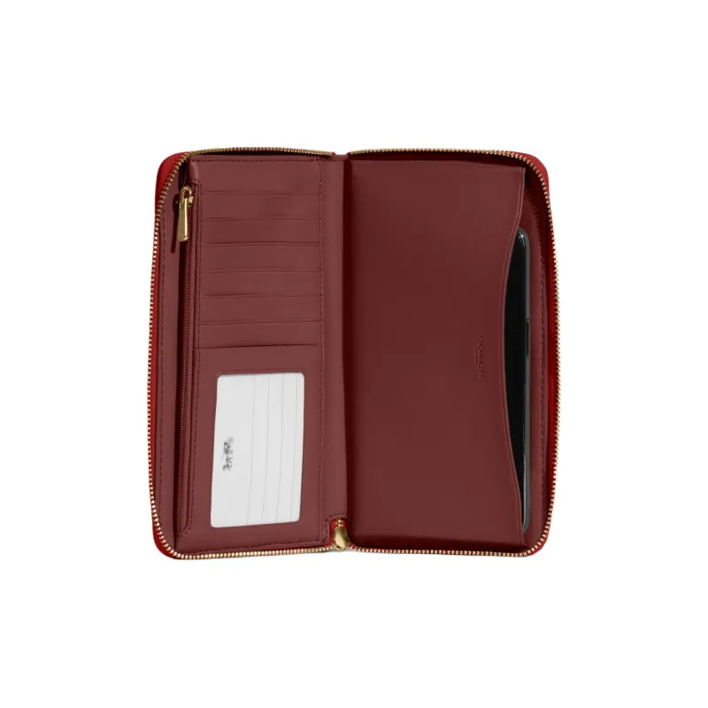 COACH Dempsey Fabric With Leather Card Holder Wallet Small Size Women's Red-1