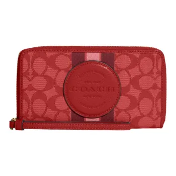 COACH Dempsey Fabric With Leather Card Holder Wallet Small Size Women's Red