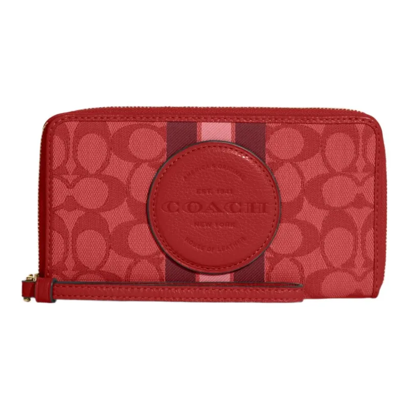 COACH Dempsey Fabric With Leather Card Holder Wallet Small Size Women's Red-0