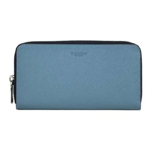 COACH Accordion Wallet Leather Clutches Wallets Men's Lake Blue