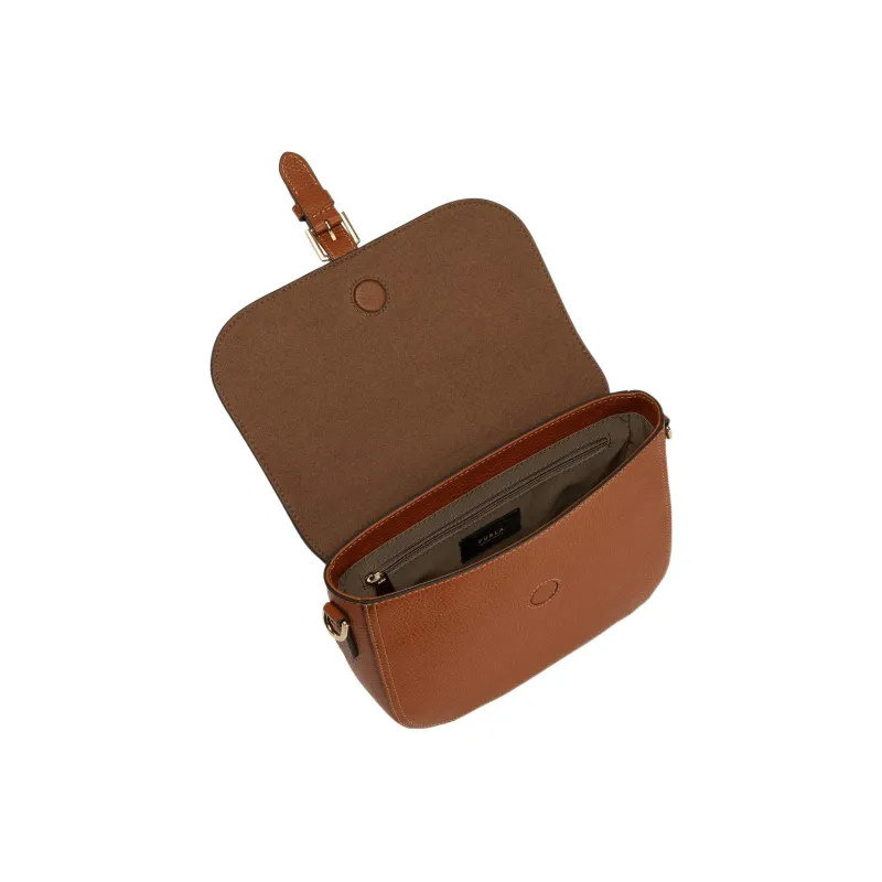 Furla Urania Grained Calfskin Saddle Bag Shoulder Bag Crossbody Bag Small Size Women's Brown-3