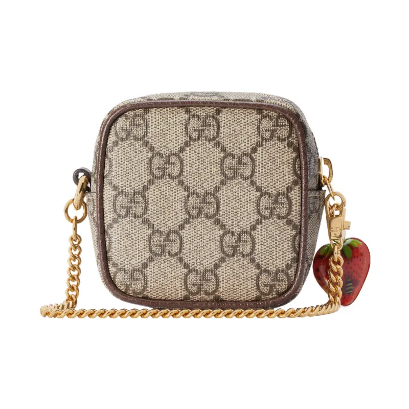 GUCCI Canvas With Leather Box Bag Wallet Coin Purse Women's Brown-3