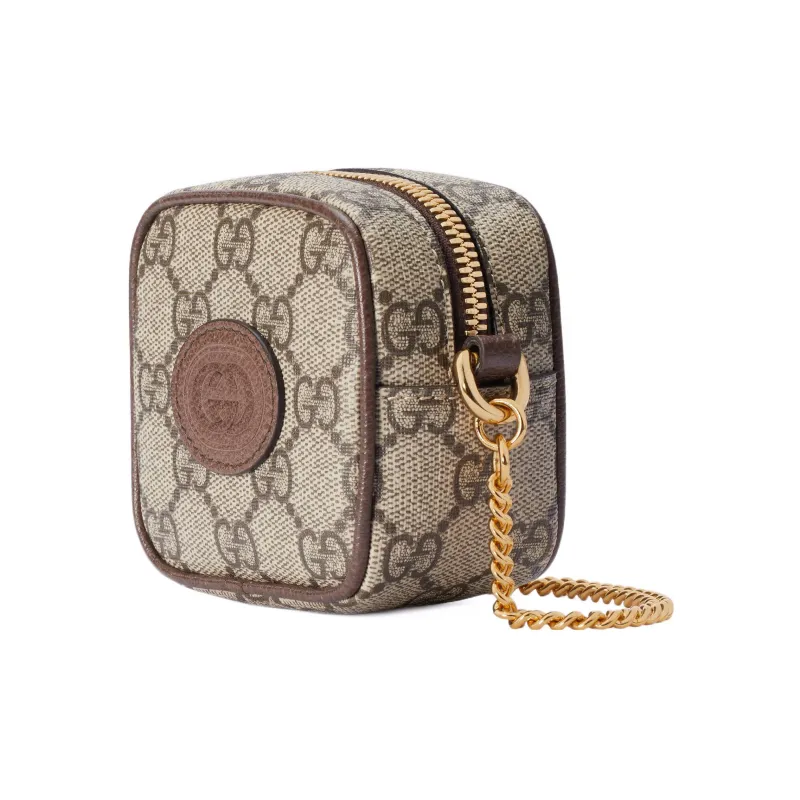 GUCCI Canvas With Leather Box Bag Wallet Coin Purse Women's Brown-2