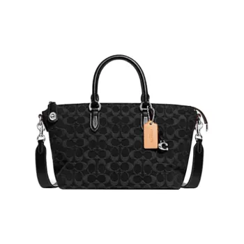 COACH Cara Denim With Calfskin Shoulder Bag, Crossbody Bag, Handbag Large Size Women's Black