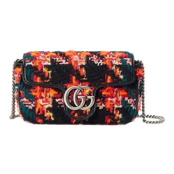 GUCCI Marmont Tweed With Leather Crossbody Bag Shoulder Bag Women's Black