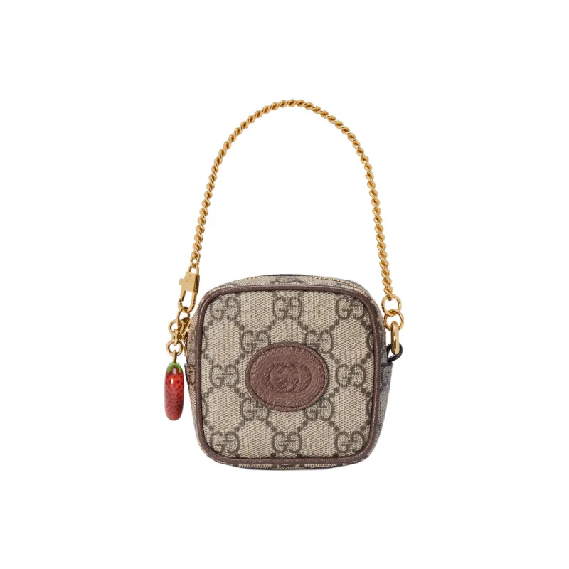 GUCCI Canvas With Leather Box Bag Wallet Coin Purse Women's Brown-8