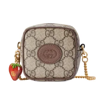 GUCCI Canvas With Leather Box Bag Wallet Coin Purse Women's Brown