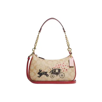 COACH Teri Cow Leather Detail Handbag Shoulder Bag Women's Khaki