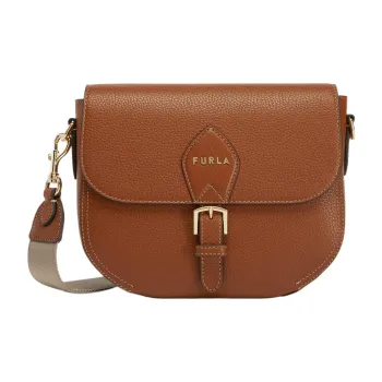 Furla Urania Grained Calfskin Saddle Bag Shoulder Bag Crossbody Bag Small Size Women's Brown