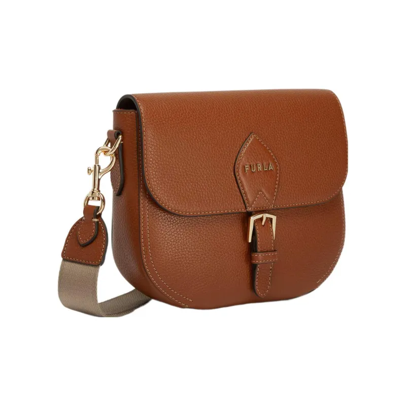 Furla Urania Grained Calfskin Saddle Bag Shoulder Bag Crossbody Bag Small Size Women's Brown-1