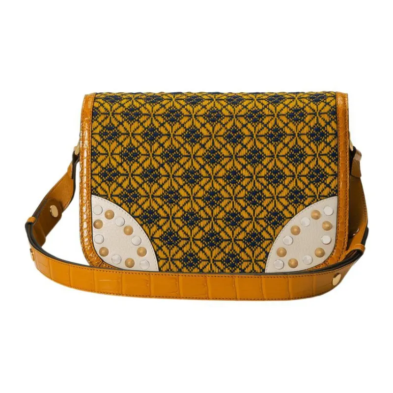 GUCCI Horsebit 1955 Brocade Patchwork Leather Shoulder Bag Crossbody Bag Women's Brown-2