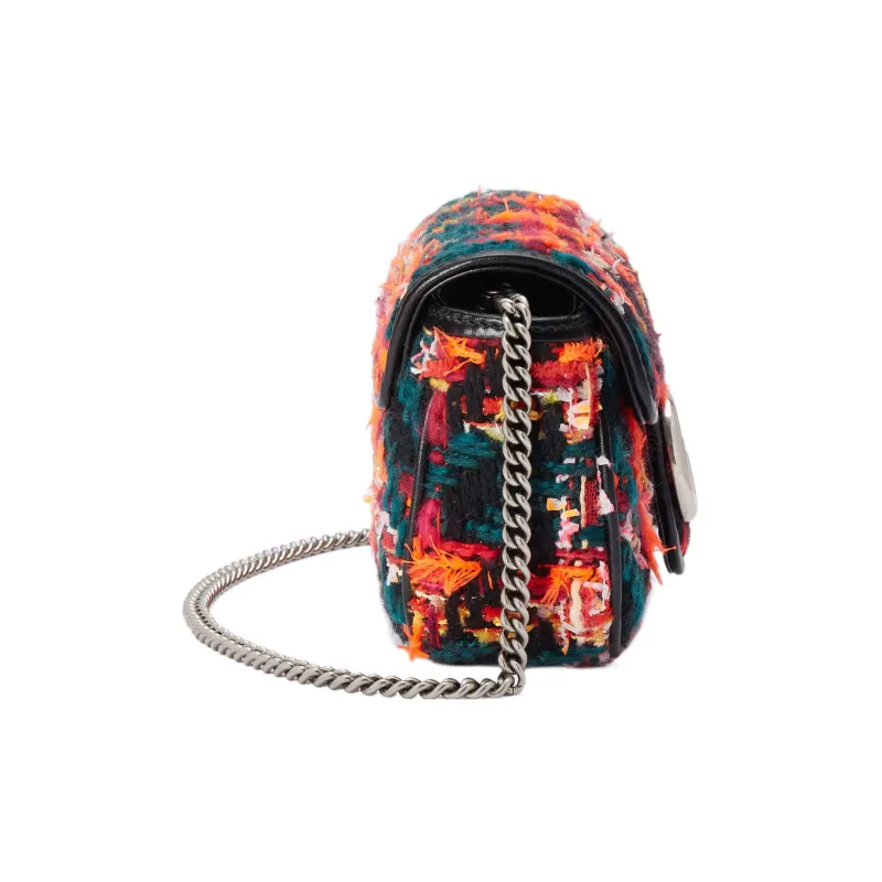 GUCCI Marmont Tweed With Leather Crossbody Bag Shoulder Bag Women's Black-3