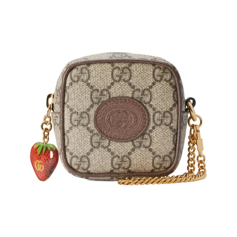GUCCI Canvas With Leather Box Bag Wallet Coin Purse Women's Brown-1