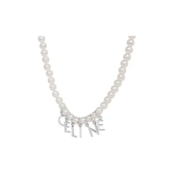 CELINE Monochroms Necklace In Glass Pearls And Brass With Rhodium Finish