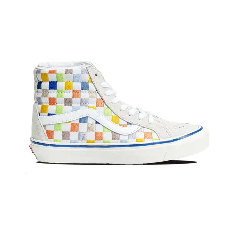 Vans SK8 HI High Top Casual Skate Shoes Unisex Beige Multi Color Grid 'Cream'-1