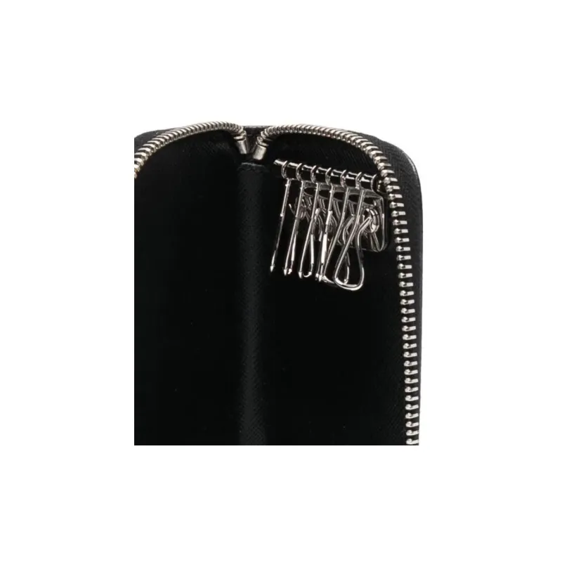 PRADA Cross-Stitch Leather Keychain Key Pouch Men's Black-2