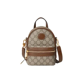 GUCCI Canvas With Leather Backpack Men's Beige/Brown