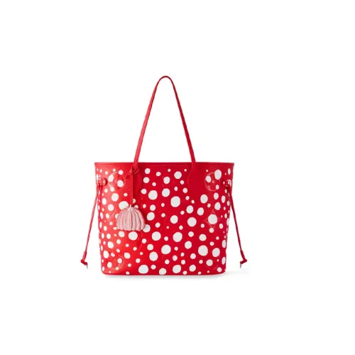 LOUIS VUITTON Yayoi Kusama Collaboration NEVERFULL Leather Handbag Medium Size Women's Red