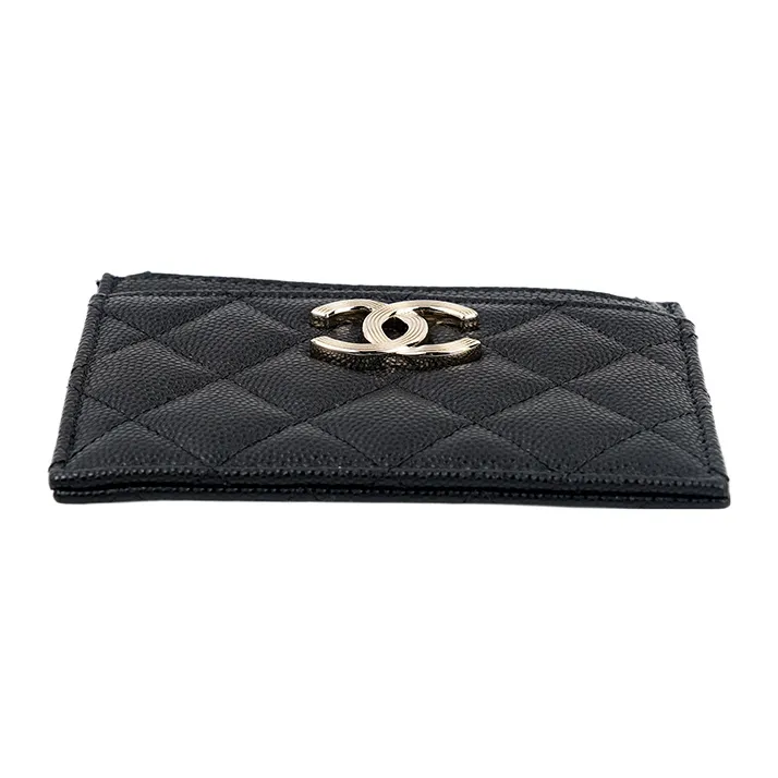 CHANEL Grain Embossed Calfskin With Gold Metal Card Holder Card Holder Women's Black-3