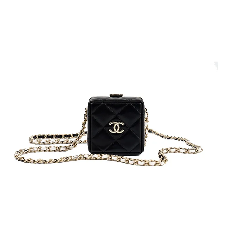 CHANEL Lambskin One Shoulder Crossbody Clutch Women's Black/White-4