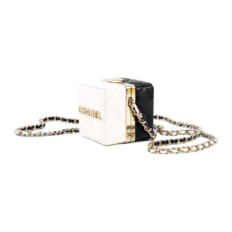CHANEL Lambskin One Shoulder Crossbody Clutch Women's Black/White-1