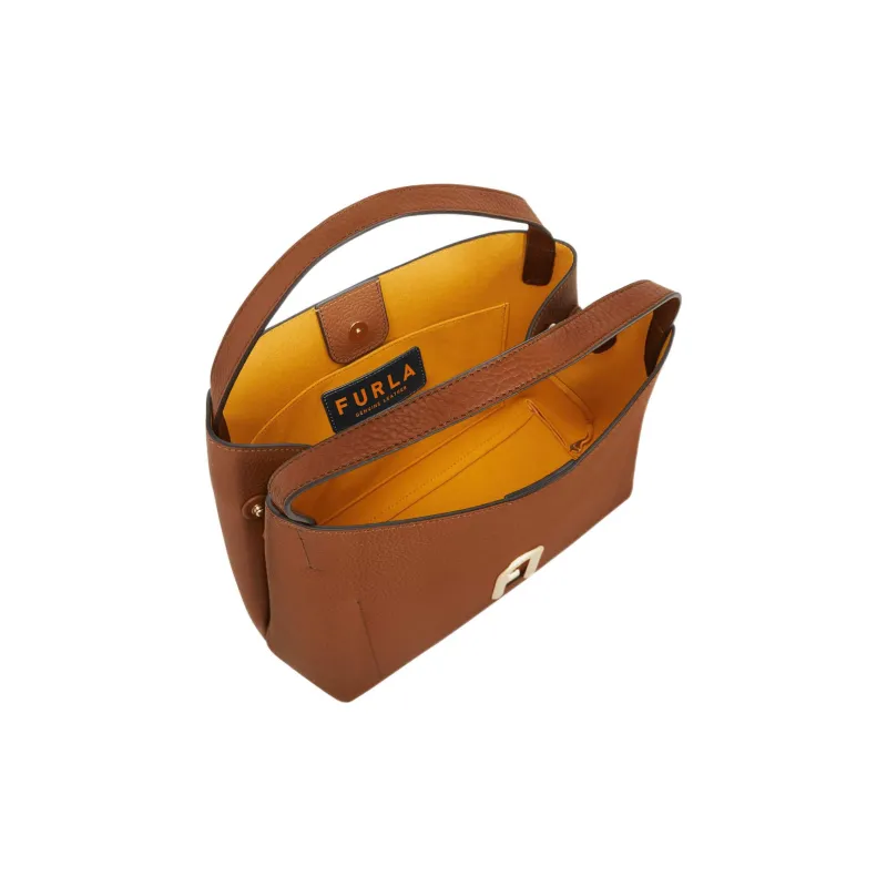 Furla Primula Grain Calfskin Shoulder Bag, Crossbody Bag, Handbag Trumpets Women's Brown-3