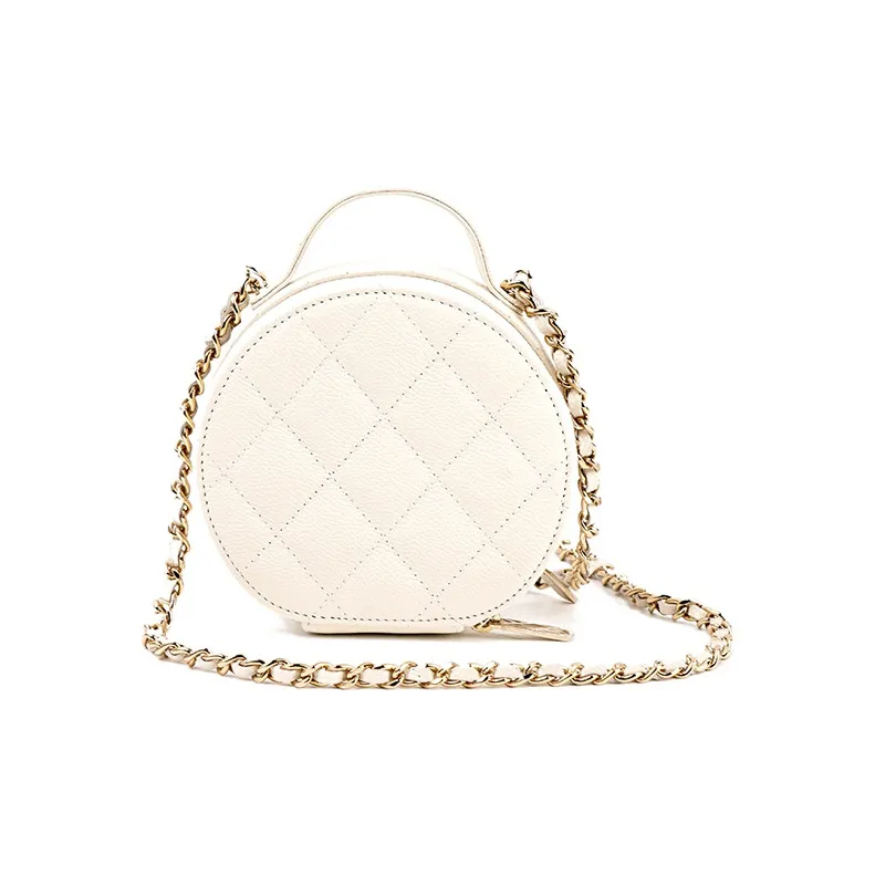 CHANEL Calfskin Round Bag Crossbody Bag Women's White-2