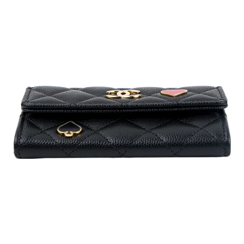 CHANEL 23C Early Spring Grain Embossed Caviar Calfskin With Gold Metal Flap Bag Card Holder Women's Black-3