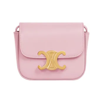 CELINE Triomphe Bright Calfskin Shoulder Bag, Crossbody Bag Mini Women's Light Pink Red